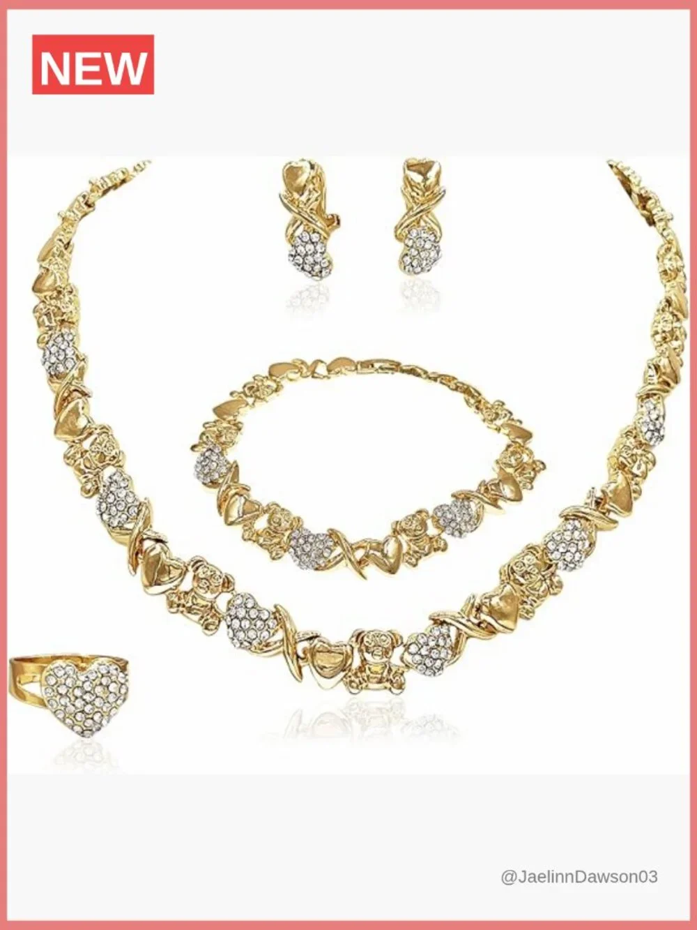 18K Gold Plated Jewelry Set - Necklace Bracelet Earrings Ring Set for Women